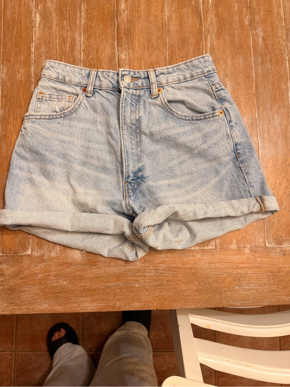 Zara High-Waist Faded Light Blue Denim Shorts